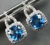 2.07CT DIAMOND & AAA BLUE TOPAZ 14KT WHITE GOLD CUSHION & ROUND HANGING EARRINGS