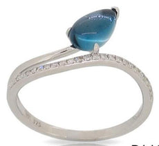 1.25CT DIAMOND & AAA BLUE TOPAZ 14KT WHITE GOLD PEAR SHAPE & ROUND CABOCHON RING