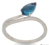 1.25CT DIAMOND & AAA BLUE TOPAZ 14KT WHITE GOLD PEAR SHAPE & ROUND CABOCHON RING