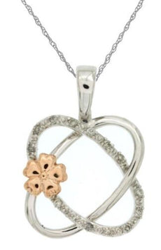ESTATE .07CT DIAMOND 14KT 2 TONE GOLD 3D FLOWER LOVE KNOT FUN FLOATING PENDANT
