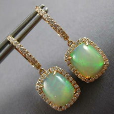 LARGE 5.7CT DIAMOND & AAA AUSTRALIAN OPAL 14K ROSE GOLD CUSHION HANGING EARRINGS