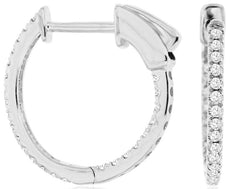 ESTATE .25CT DIAMOND 14KT WHITE GOLD 3D INSIDE OUT HUGGIE HOOP HANGING EARRINGS
