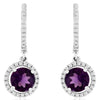 1.76CT DIAMOND & AAA AMETHYST 14K WHITE GOLD ROUND HALO CLASSIC HANGING EARRINGS