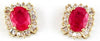 3.20CT DIAMOND & AAA RUBY 14KT YELLOW GOLD OVAL ROUND & BAGUETTE FLOWER EARRINGS