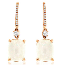 5.95CT DIAMOND & AAA OPAL 14KT ROSE GOLD CUSHION & ROUND SQUARE HANGING EARRINGS