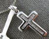 ESTATE .21CT DIAMOND 14K WHITE GOLD CLASSIC ROUND CHANNEL CROSS FLOATING PENDANT