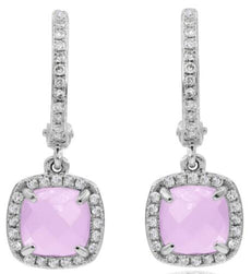 1.90CT DIAMOND & AAA ROSE QUARTZ 14KT WHITE GOLD 3D CUSHION & ROUND FUN EARRINGS
