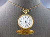 ANTIQUE .06CT DIAMOND 14KT YELLOW GOLD HAMPDEN ROUND POCKET WATCH/NECKLACE 28096