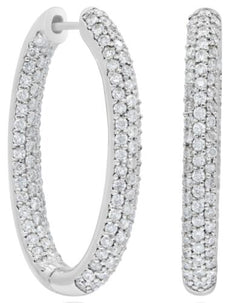 2.11CT DIAMOND 14K WHITE GOLD 3D 3 ROW PAVE INSIDE OUT HOOP FUN HANGING EARRINGS