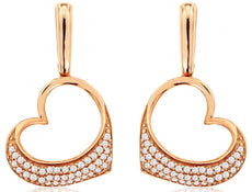 ESTATE .25CT DIAMOND 14KT ROSE GOLD 3D CLASSIC OPEN HEART LOVE HANGING EARRINGS