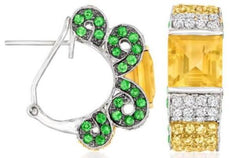 8.47CT DIAMOND & AAA MULTI GEM 14KT WHITE GOLD ROUND & PRINCESS HANGING EARRINGS