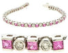 5.65CT DIAMOND & AAA PINK SAPPHIRE 14KT WHITE GOLD 3D ROUND & PRINCESS BRACELET