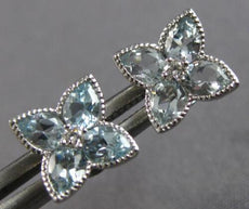 1.31CT DIAMOND & AAA AQUAMARINE 14KT WHITE GOLD PEAR SHAPE & ROUND STUD EARRINGS