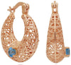 ESTATE AAA BLUE TOPAZ 14K YELLOW GOLD 3D OPEN FILIGREE HOOP FUN HANGING EARRINGS