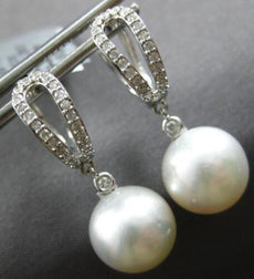 ESTATE .26CT DIAMOND & AAA SOUTH SEA PEARL 14KT WHITE GOLD FUN HANGING EARRINGS