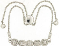 .39CT DIAMOND 14KT WHITE GOLD 3D ROUND CLUSTER SQUARE ADJUSTABLE TENNIS BRACELET