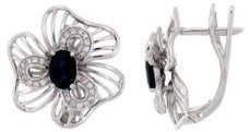 ESTATE 1.58CT DIAMOND & AAA SAPPHIRE 14KT WHITE GOLD 3D FLOWER CLIP ON EARRINGS