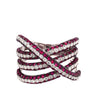 LARGE 1.63CT DIAMOND & AAA RUBY 18KT WHITE GOLD MULTI ROW CRISS CROSS FUN RING