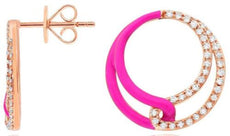 .25CT DIAMOND & PINK ENAMEL 14KT ROSE GOLD 3D DOUBLE CIRCULAR LOVE KNOT EARRINGS