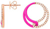 .25CT DIAMOND & PINK ENAMEL 14KT ROSE GOLD 3D DOUBLE CIRCULAR LOVE KNOT EARRINGS
