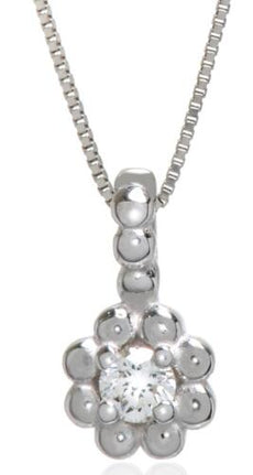 ESTATE .06CT DIAMOND 18KT WHITE GOLD 3D ROUND CLASSIC SOLITAIRE FLOATING PENDANT