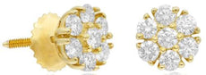 1.26CT DIAMOND 14KT YELLOW GOLD 3D ROUND CLASSIC FLOWER SCREWBACK FUN EARRINGS