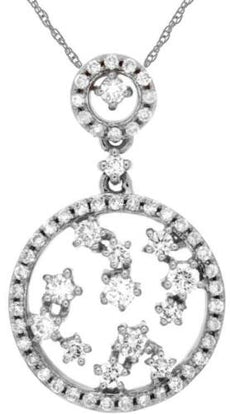 .51CT DIAMOND 14KT WHITE GOLD ROUND CLUSTER CIRCLE OF LIFE FUN FLOATING PENDANT