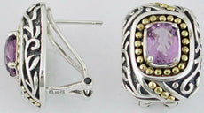 LARGE 2.70CT AAA AMETHYST 14KT YELLOW GOLD & 925 SILVER CLIP ON HANGING EARRINGS