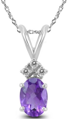 1.06CT DIAMOND & AAA AMETHYST 14KT WHITE GOLD 3D OVAL & ROUND CLASSIC PENDANT