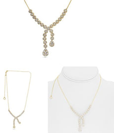 2.86CT DIAMOND 14K YELLOW GOLD ROUND MULTI FLOWER DOUBLE TEAR DROP LOVE NECKLACE