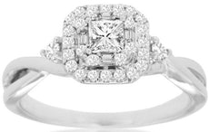 .50CT DIAMOND 14K WHITE GOLD PRINCESS & BAGUETTE SQUARE INFINITY ENGAGEMENT RING