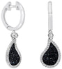 .93CT WHITE & BLACK DIAMOND 14K WHITE GOLD TEAR DROP HUGGIE FUN HANGING EARRINGS