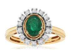 .77CT DIAMOND & AAA EMERALD 14KT 2 TONE GOLD OVAL & ROUND FLOWER FILIGREE RING