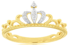 ESTATE .06CT DIAMOND 14KT WHITE AND YELLOW GOLD 3D CLASSIC ROUND CROWN FUN RING