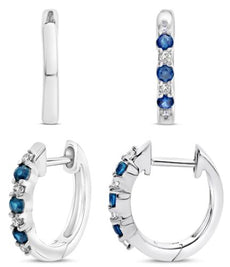 .22CT DIAMOND & AAA SAPPHIRE 14KT WHITE GOLD ROUND CLASSIC HUGGIE FUN EARRINGS