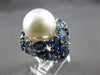 14.80CT AAA MULTI COLOR BLUE SAPPHIRE & AAA SOUTH SEA PEARL 18KT WHITE GOLD RING