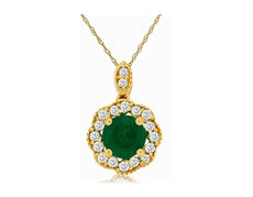 .76CT DIAMOND & AAA EMERALD 14KT YELLOW GOLD 3D FLOWER FILIGREE FLOATING PENDANT