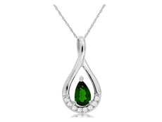 .51CT DIAMOND & AAA RUSSALITE 14K WHITE GOLD PEAR SHAPE & ROUND FLOATING PENDANT
