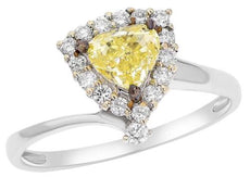 1.03CT WHITE & FANCY YELLOW DIAMOND 18KT 2 TONE GOLD ROUND & TRILLION HALO RING
