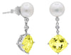 4.36CT DIAMOND & AAA LEMON QUARTZ & SOUTH SEA PEARL 14KT WHITE GOLD 3D EARRINGS