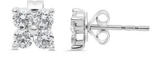 .75CT DIAMOND 14KT WHITE GOLD ROUND CLASSIC 4 STONE FLOWER SQUARE STUD EARRINGS