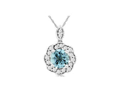 .71CT DIAMOND & AAA AQUAMARINE 14KT WHITE GOLD 3D ROUND FLOWER FLOATING PENDANT