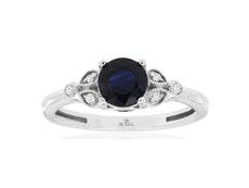 1.15CT DIAMOND & AAA SAPPHIRE 14K WHITE GOLD 3D ROUND MULTI LEAF ENGAGEMENT RING