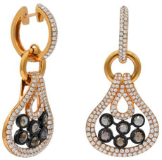 3.39CT WHITE & CHOCOLATE FANCY DIAMOND 18KT ROSE GOLD LOVE KNOT HANGING EARRINGS
