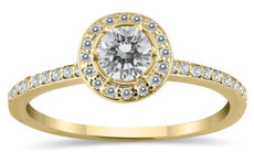.46CT DIAMOND 14KT YELLOW GOLD ROUND CLASSIC 6 PRONG BEZEL HALO ENGAGEMENT RING