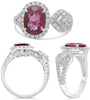 ESTATE LARGE 3.61CT DIAMOND & AAA RUBY 18KT WHITE GOLD OVAL ROUND & CUSHION RING