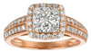 1.0CT DIAMOND 14KT ROSE GOLD 3D CLUSTER SQUARE HALO FILIGREE MILGRAIN LOVE RING