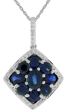 2.27CT DIAMOND & AAA SAPPHIRE 14KT WHITE GOLD OVAL & ROUND HALO FLOATING PENDANT