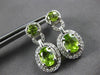 2.25CT DIAMOND & AAA PERIDOT 14KT WHITE GOLD OVAL & ROUND HALO HANGING EARRINGS