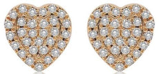 ESTATE .17CT DIAMOND 14KT ROSE GOLD CLASSIC PAVE HEART SHAPE LOVE STUD EARRINGS